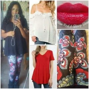 One Size Red, White & Blue Floral Paisley Leggings